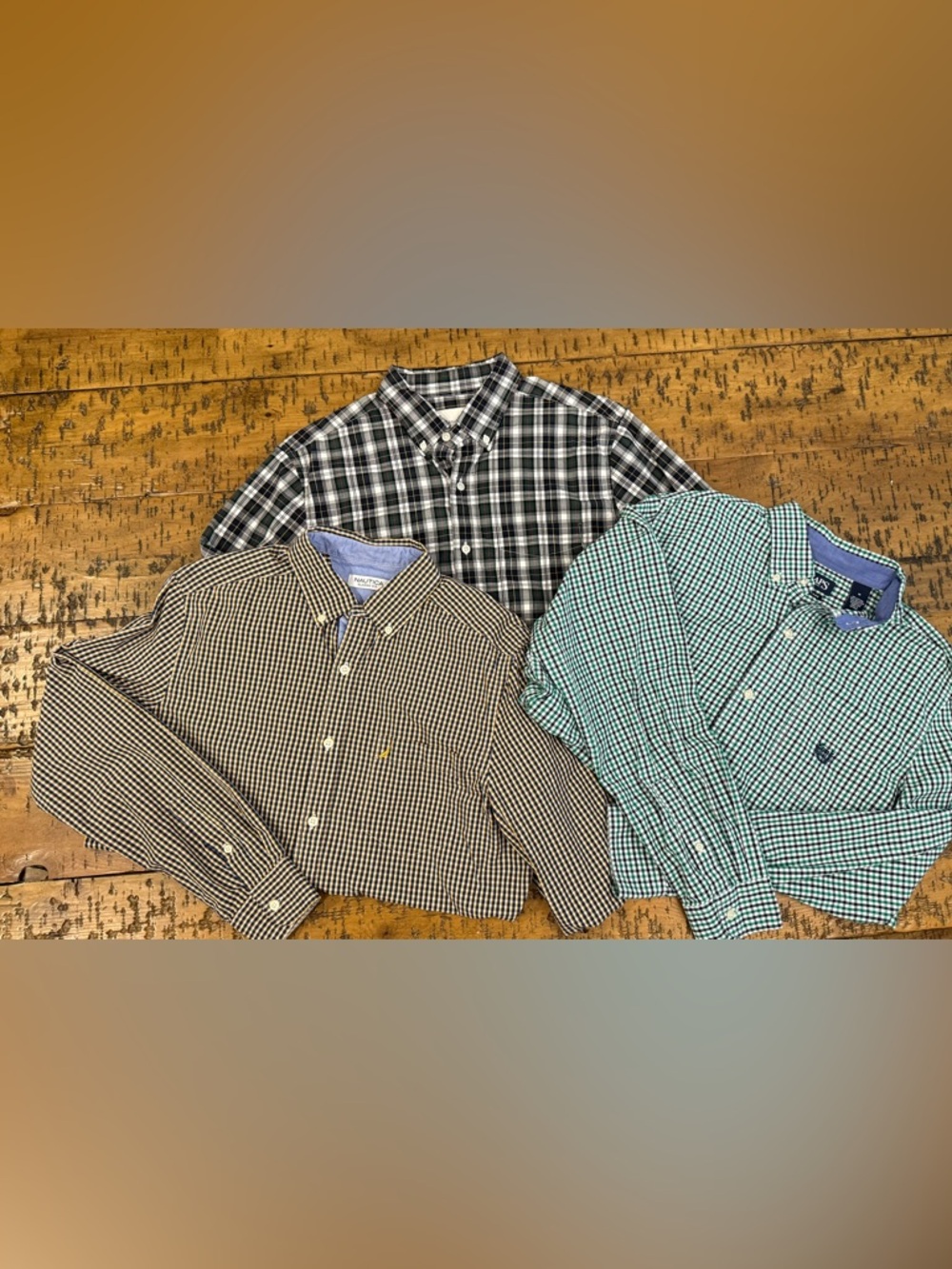 Three Men's Button-Down Checked Shirts - Black, Brown, Green